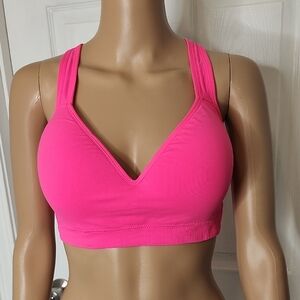 DSG Padded Pink Sports Bra With Adjustable Crossback and a Scoop Neck